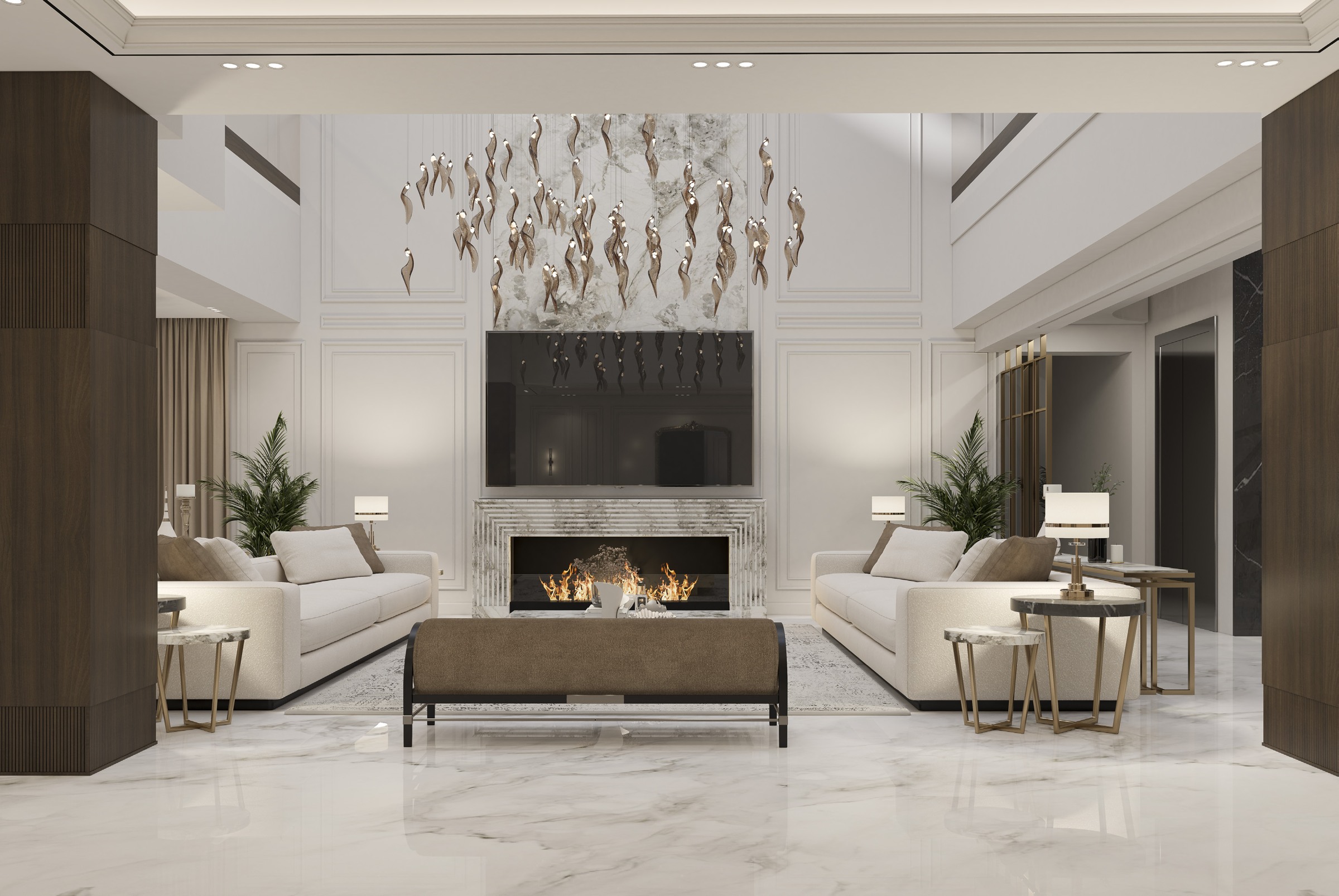 Elrabwa Villa fireplace and seating arrangement design visualisation